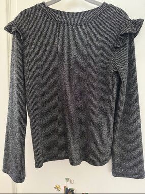 Baby Gap Ribbed Metallic Black Long Sleeve Sweater with Shoulder Ruffle